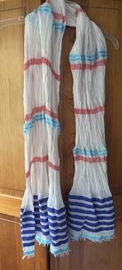 Unbranded Women’s Lightweight White Scarf With Blue And Red Stripes